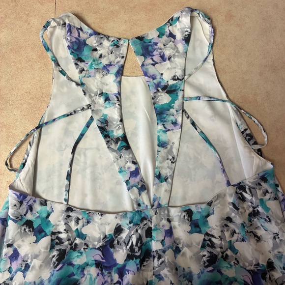 Sam Edelman Blue Floral Cut Out Racerback High-Low Dress - Picture 8 of 14